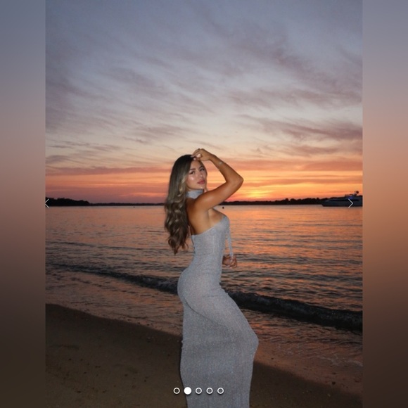 Aya Muse Caspi Halter Sheer Dress In Fog Grey NWT - Picture 3 of 11